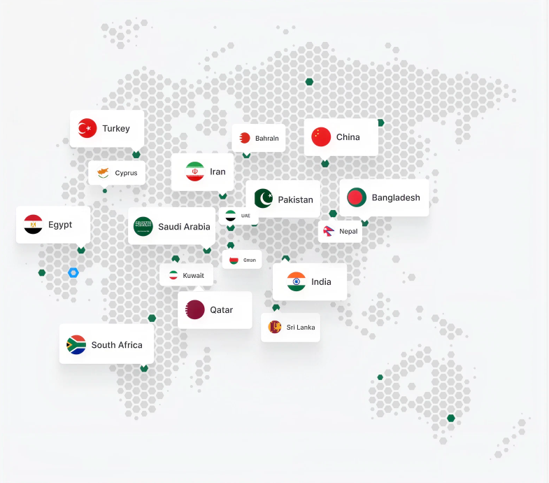 EMS operates across exchange hubs in Turkey, Egypt, Saudi Arabia, UAE, Qatar, Kuwait, Bahrain, Iran, Pakistan, India, Sri Lanka, Bangladesh, Nepal, China, Cyprus and South Africa
